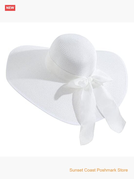 Large Floppy Straw Sun Hat UPF 50+ Foldable Beach Cap 5.7 Inch Brim